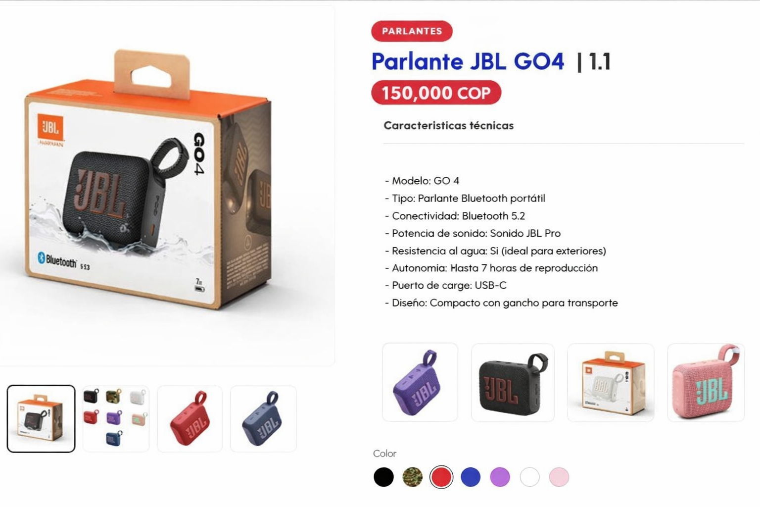 🔊 Parlante Bluetooth JBL GO 4 Portátil